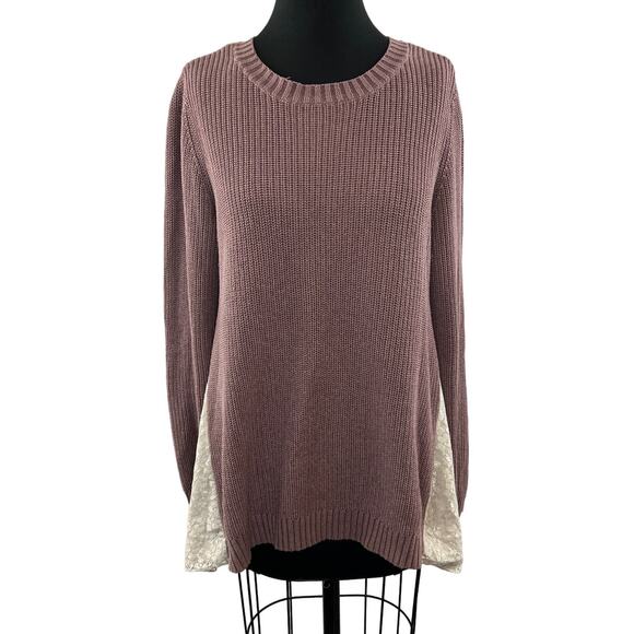 LOGO Lori Goldstein Purple Cotton Blend Asymmetric Sweater w/ Lace Godets Size M - Picture 1 of 9